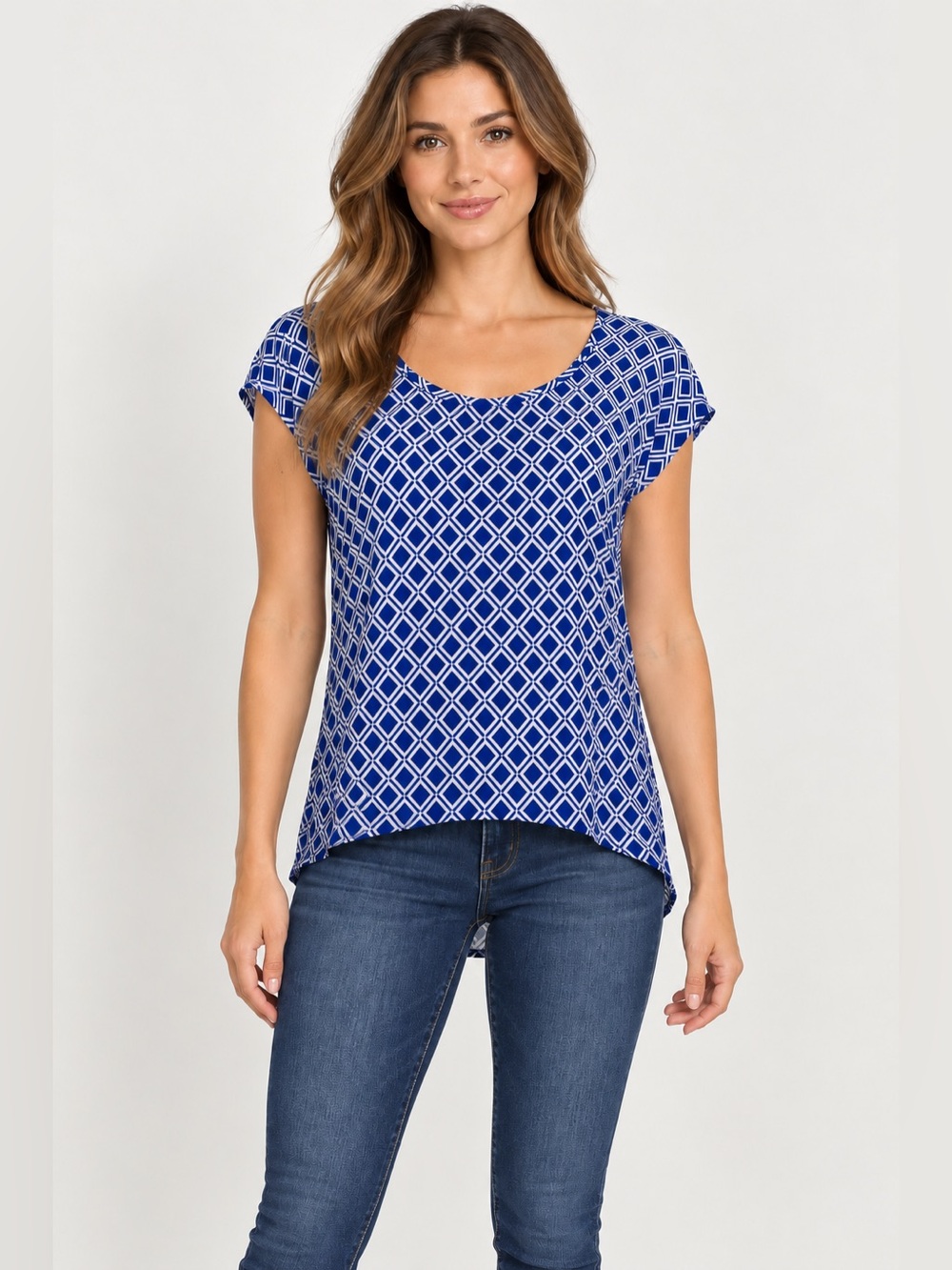 Michael Kors Blue Geometric Diamond Print Top Small